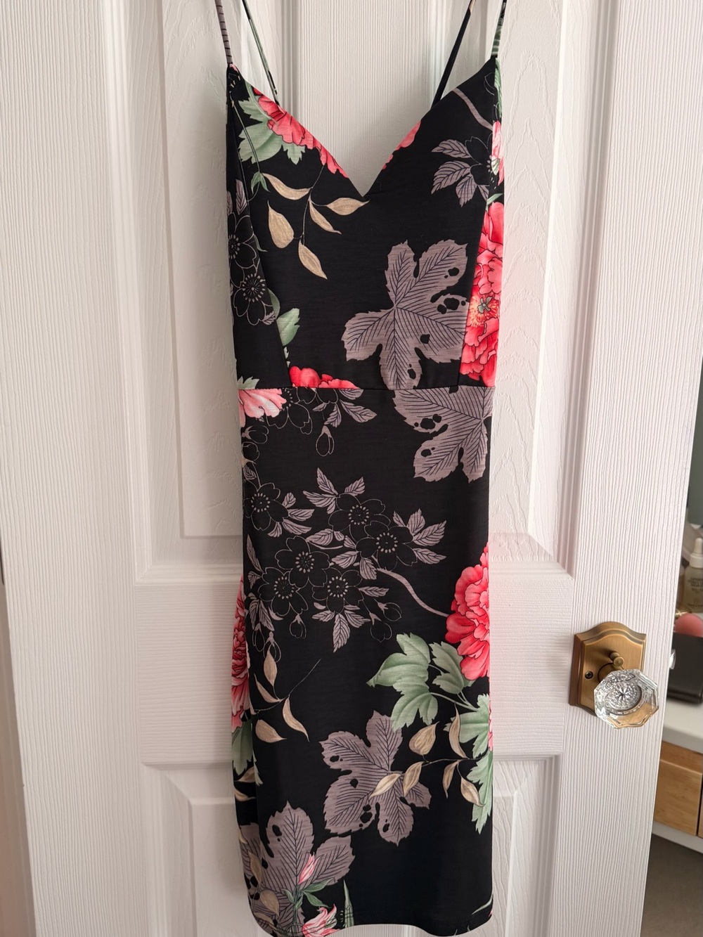 Floral Bodycon Dress with Pink Blooms - Black